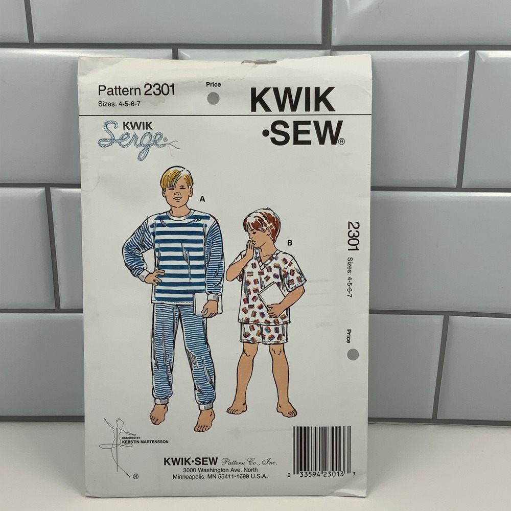 Kwik Sew 2301 Boys Pajamas Sewing Pattern Size 4-‎ 7 Vintage Kerstin Martensson